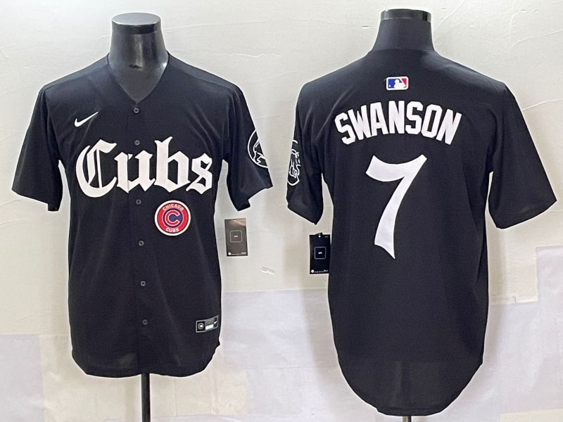 Men 2025 Chicago Cubs #7 Swanson Black Five generations Joint Name Nike MLB Jersey style 12